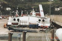 SRN4 Sir Christopher (GH-2008) being broken up at Dover -   (submitted by The <a href='http://www.hovercraft-museum.org/' target='_blank'>Hovercraft Museum Trust</a>).